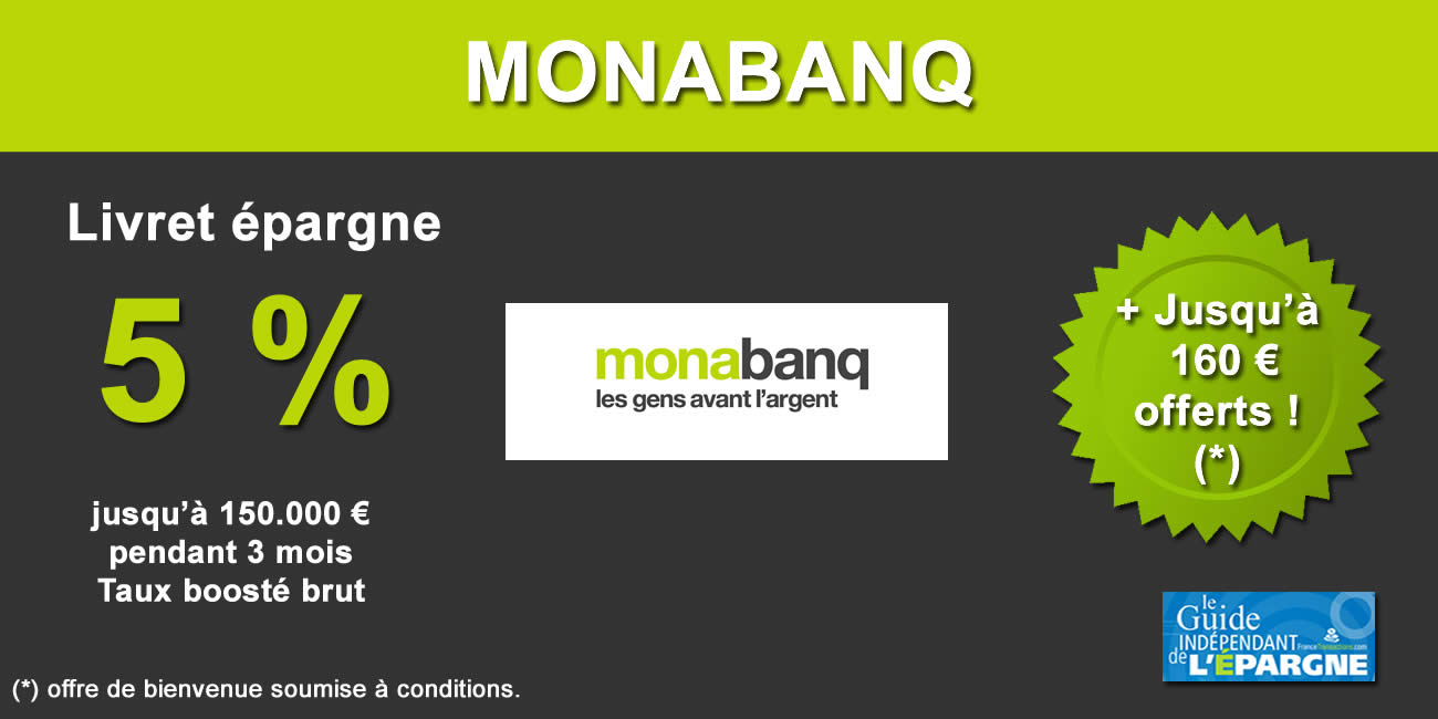 Monabanq : livret épargne à 5 % et jusqu'à 160 euros offerts